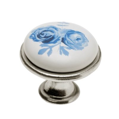 Porcelánový gombík 0728-J4 A-Blue Rose antyque strieborná