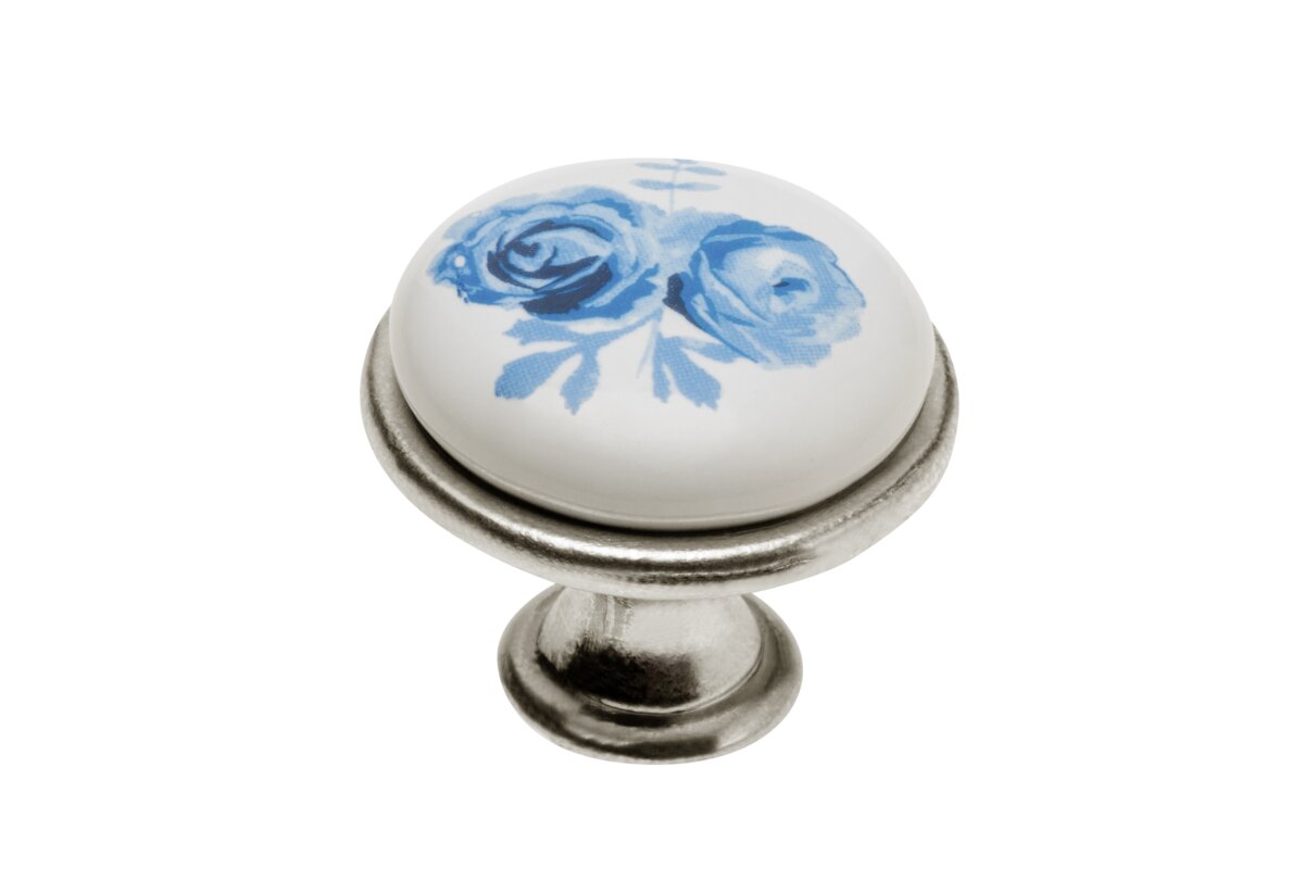 Porcelánový gombík 0728-J4 A-Blue Rose antyque strieborná Porcelánový gombík 0728-J4 A-Blue Rose antyque strieborná
