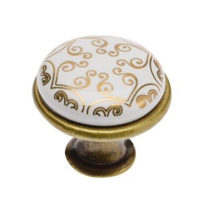 Porcelánový gombík 728-J4 starožitná mosadz C-Orient Gold