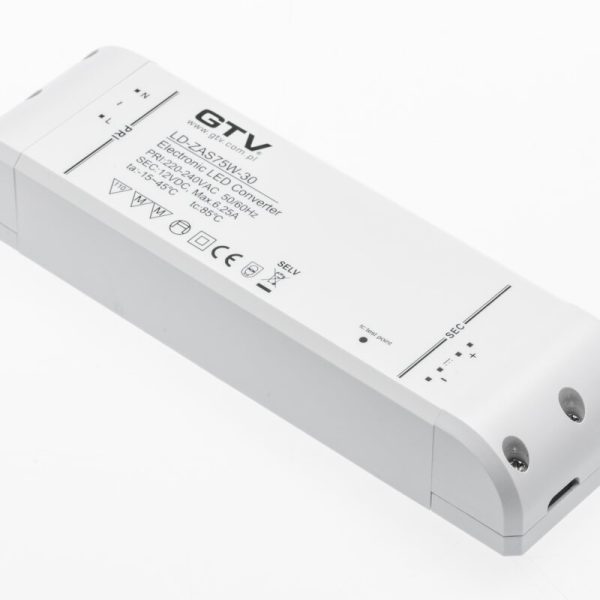LED transformátor v: 220V-240V~50hz. výstup: 12V dc/75W. IP20