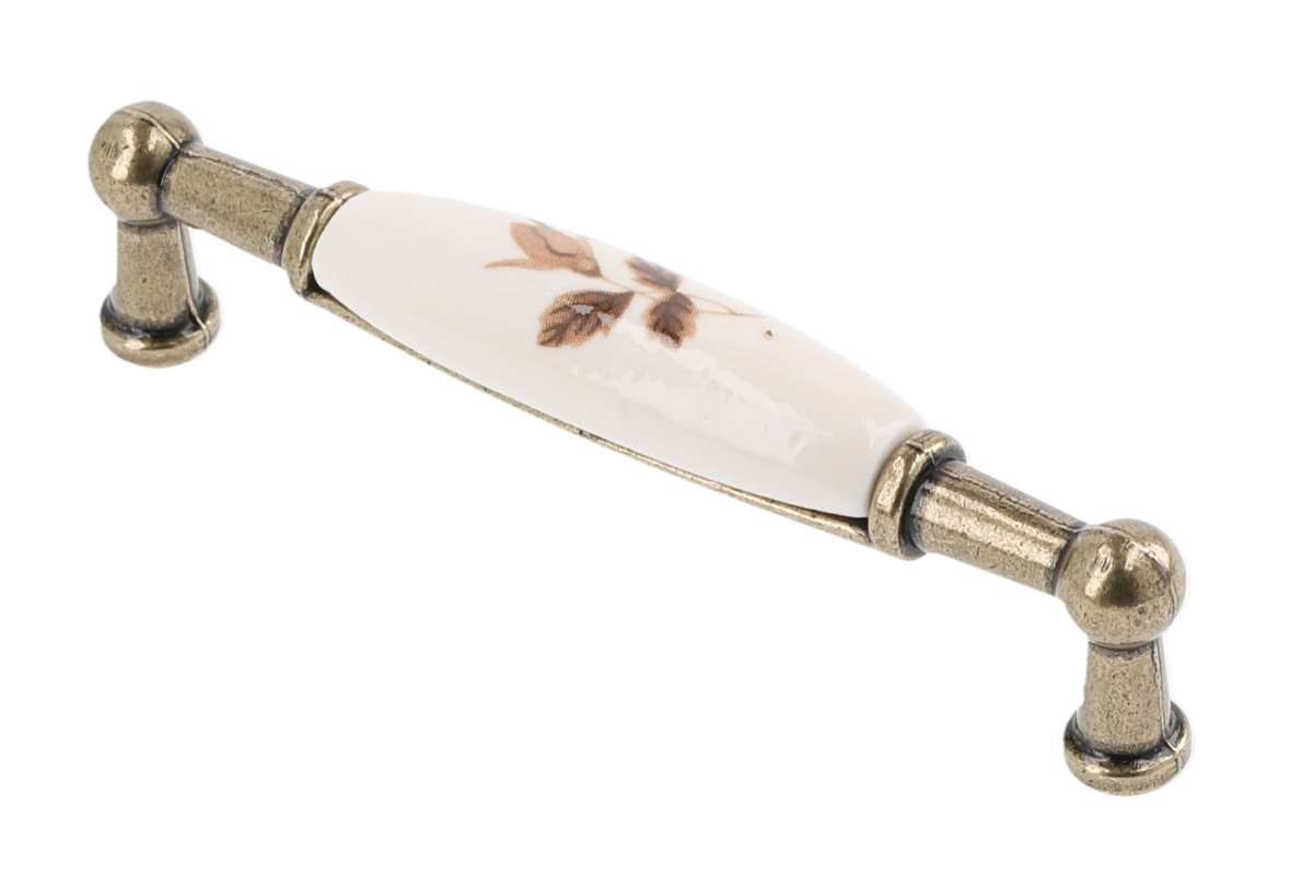 Porcelánová rukoväť 728B C=96mm starožitná mosadzná B-jesenná ruža