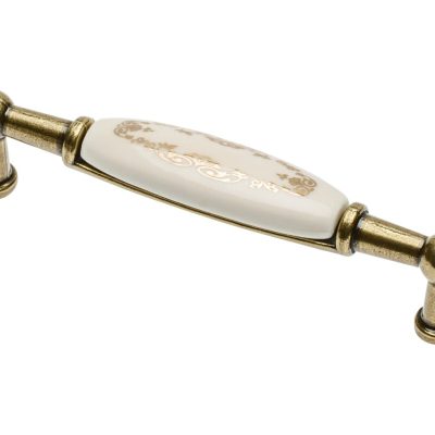 Porcelánová rukoväť 728B C=96mm starožitná mosadz X-zlatá ozdoba