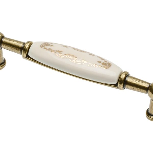 Porcelánová rukoväť 728B C=96mm starožitná mosadz X-zlatá ozdoba