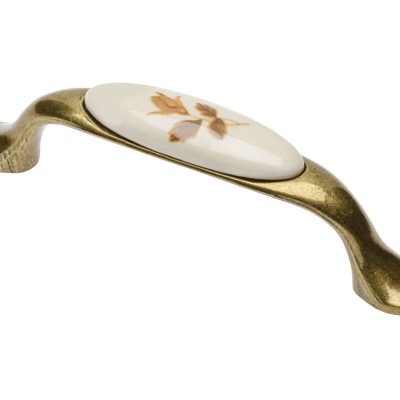 Porcelánová rukoväť 728P C=96mm starožitná mosadzná B-jesenná ruža