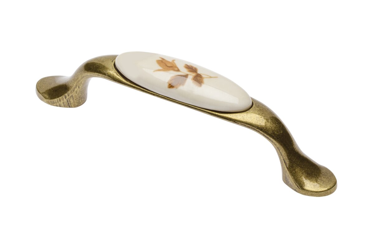 Porcelánová rukoväť 728P C=96mm starožitná mosadzná B-jesenná ruža