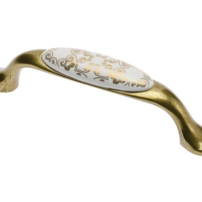 Porcelánová rukoväť 728-P C=96mm starožitná mosadz C-Orient Gold