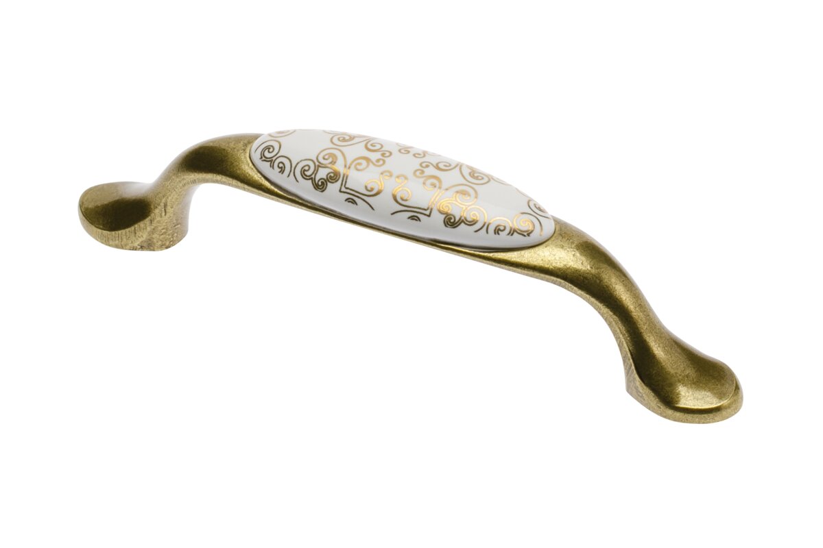 Porcelánová rukoväť 728-P C=96mm starožitná mosadz C-Orient Gold