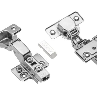 Hydraulický pánt na pohár čiastočne skrytý s excentrickým nastavením ramena a valca