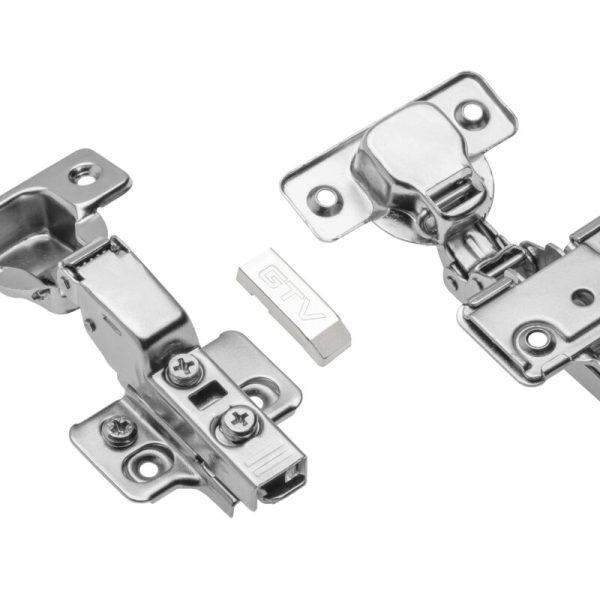 Hydraulický pánt na pohár čiastočne skrytý s excentrickým nastavením ramena a valca